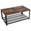 Metal Frame Coffee Table with Wooden Top and Mesh Bottom Shelf, Brown and Black-Coffee Tables-Brown and Black-Particle Board and Iron-JadeMoghul Inc.