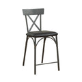 Metal Frame Counter Height Chair with Leatherette Seat, Set of 2, Black and Gray-Bar Chairs-Black and Gray-Metal and Polyurethane-JadeMoghul Inc.