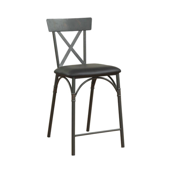 Metal Frame Counter Height Chair with Leatherette Seat, Set of 2, Black and Gray-Bar Chairs-Black and Gray-Metal and Polyurethane-JadeMoghul Inc.