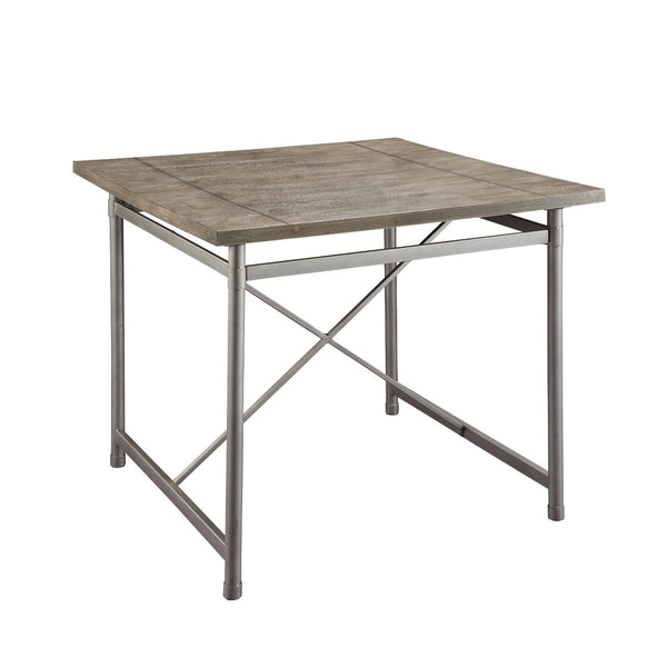 Metal Frame Counter Height Table with Wooden Top, Gray-Bar Tables-Gray-Metal and Wood-JadeMoghul Inc.