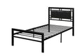 Metal Frame Full Bed With Leather Upholstered Headboard, Black-Platform Beds-Black-MetalFaux Leather-JadeMoghul Inc.