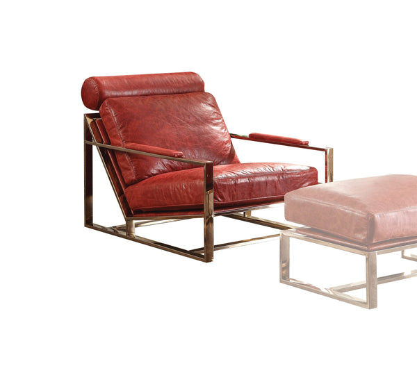 Metal Frame Leather Upholstered Accent Chair in Red-Accent Chairs-Red-Metal and Leather-JadeMoghul Inc.