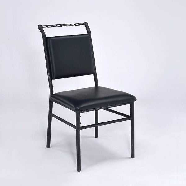 Metal Frame Leather Upholstered Armless Chair, Black-Accent Chairs-Black-Metal and Leather-JadeMoghul Inc.