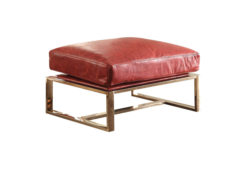 Metal Frame Leather Upholstered Seat Ottoman in Red