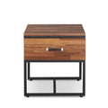 Metal Frame Rectangular End Table with Wooden Drawer, Walnut Brown and Black-Side and End Tables-Black and Brown-Wood Metal and Faux Leather-JadeMoghul Inc.