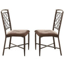 Metal Frame Side Chair with Fabric Upholstered Seat, Set of 2, Brown and Black-Accent Chairs-Brown and Black-Metal and Fabric-JadeMoghul Inc.