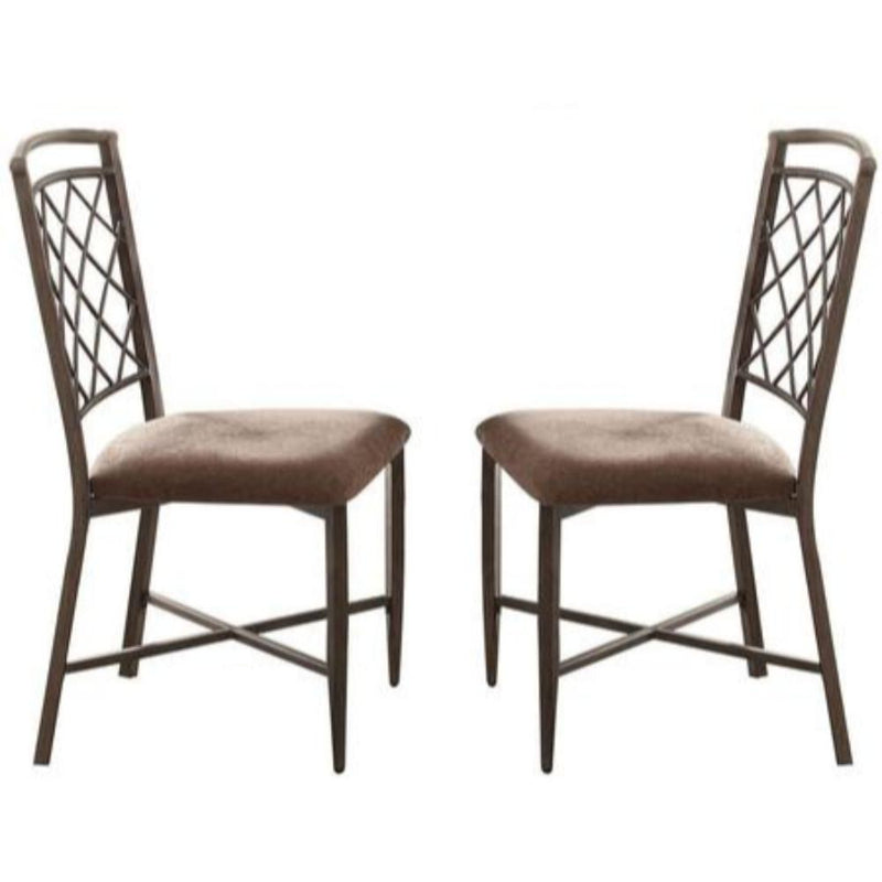 Metal Frame Side Chair with Fabric Upholstered Seat, Set of 2, Brown and Black-Accent Chairs-Brown and Black-Metal and Fabric-JadeMoghul Inc.