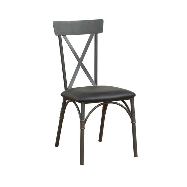 Metal Frame Side Chair with Leatherette Seat, Set of 2, Black and Gray-Accent Chairs-Black and Gray-Metal and Polyurethane-JadeMoghul Inc.