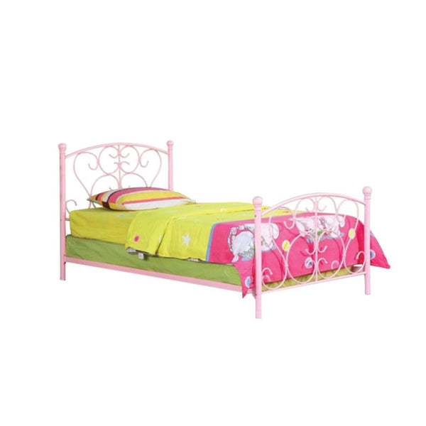 Metal Frame Twin Size Bed, Pink