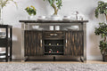 Metal Frame Wooden Server with Two Cabinets and One Drawer, Gray-Cabinet and Storage chests-Gray and Silver-Solid Wood Wood Veneer and Metal-JadeMoghul Inc.