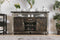 Metal Frame Wooden Server with Two Cabinets and One Drawer, Gray-Cabinet and Storage chests-Gray and Silver-Solid Wood Wood Veneer and Metal-JadeMoghul Inc.