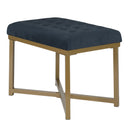 Metal Framed Bench with Button Tufted Velvet Upholstered Seat, Dark Blue and Gold