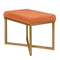 Metal Framed Bench with Button Tufted Velvet Upholstered Seat, Orange and Gold