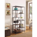 Metal Framed Bookcase With Open Shelves, Black And Brown-Book Cases-Black And Brown-Wood and Metal-JadeMoghul Inc.