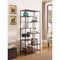 Metal Framed Bookcase With Open Shelves, Black And Brown-Book Cases-Black And Brown-Wood and Metal-JadeMoghul Inc.