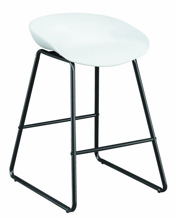 Metal Framed Counter Height Stools with Scooped Plastic Seat, White and Black, Set of Two-Bar Stools & Tables-White-Metal and Plastic-JadeMoghul Inc.