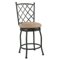 Metal Framed Counter Stool with Fabric Upholstered seat and Designer Back, Beige and Black-Accent Stools-Beige and Black-Fabric and Metal-JadeMoghul Inc.