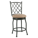 Metal Framed Counter Stool with Fabric Upholstered seat and Designer Back, Beige and Black-Accent Stools-Beige and Black-Fabric and Metal-JadeMoghul Inc.