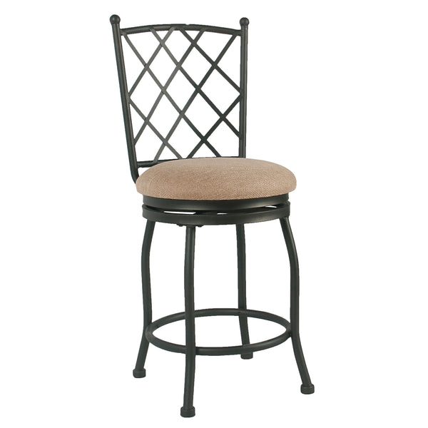 Metal Framed Counter Stool with Fabric Upholstered seat and Designer Back, Beige and Black-Accent Stools-Beige and Black-Fabric and Metal-JadeMoghul Inc.