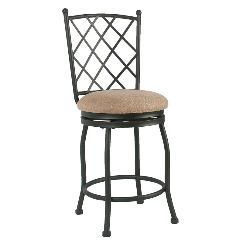Metal Framed Counter Stool with Fabric Upholstered seat and Designer Back, Beige and Black-Accent Stools-Beige and Black-Fabric and Metal-JadeMoghul Inc.