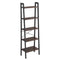 Metal Framed Ladder Style Storage Shelf with Five Wooden Shelves, Brown and Black