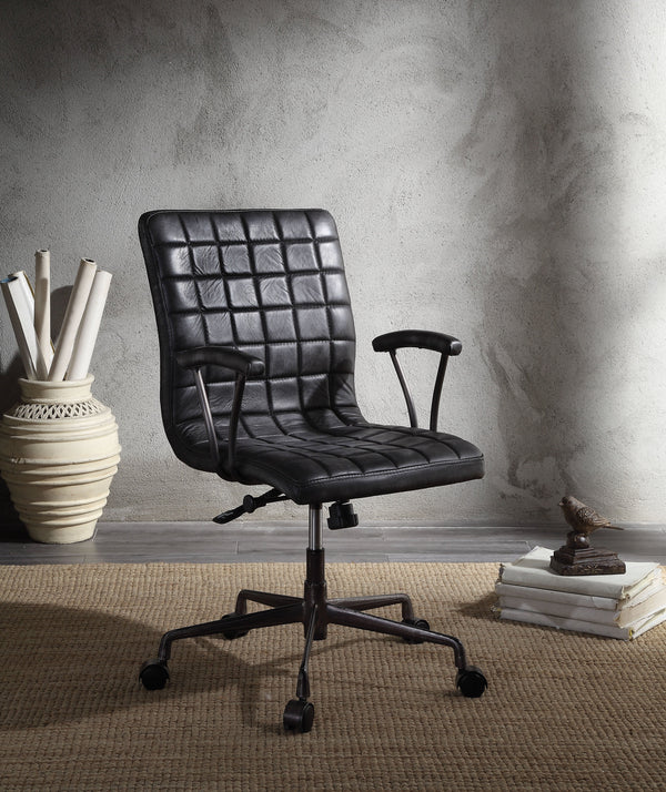 Metal Framed Leatherette Office Chair with Padded Armrests and Adjustable Height, Black and Gray-Office Chairs-Black and Gray-Metal, Engineered Wood, Faux Leather-JadeMoghul Inc.