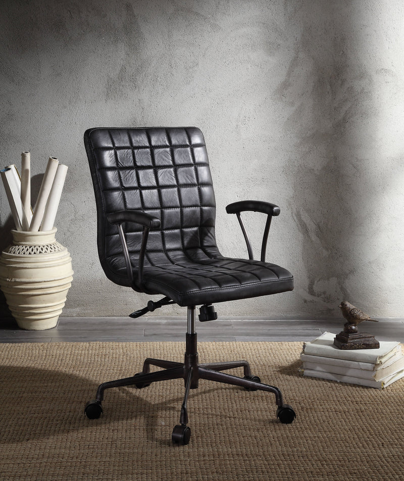 Metal Framed Leatherette Office Chair with Padded Armrests and Adjustable Height, Black and Gray-Office Chairs-Black and Gray-Metal, Engineered Wood, Faux Leather-JadeMoghul Inc.