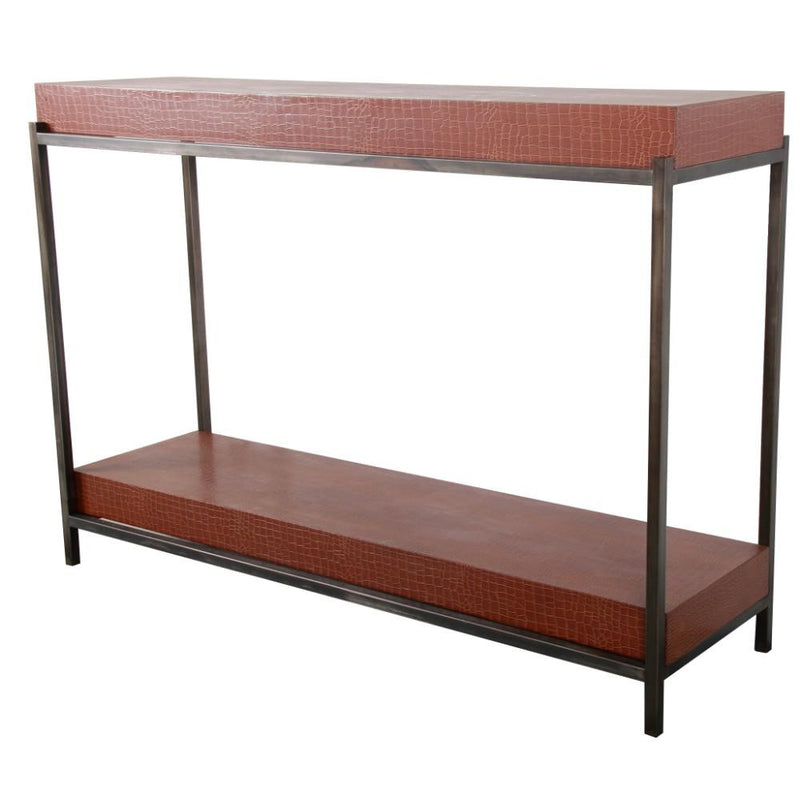 Metal Framed MDF Console Table, Brown & Black-Console Tables-Brown & Black-MDF and Metal-JadeMoghul Inc.