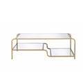 Metal Framed Mirror Coffee Table with Tiered Shelves, Gold and Mirror-Coffee Tables-Gold and Clear-Metal and Mirror-JadeMoghul Inc.