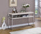 Metal Framed Sofa Table with Wooden Top and Shelf, Silver and Weathered White-Console Tables-Silver and White-Metal and Wood-JadeMoghul Inc.