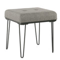 Metal Framed Stool Ottoman with Fabric Upholstered Tufted Seat, Gray and Black
