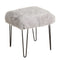 Metal Framed Stool with Faux Fur Upholstered Seat and Hairpin Legs, Gray and Black-Accent Stools-Gray and Black-Faux Fur and Metal-JadeMoghul Inc.