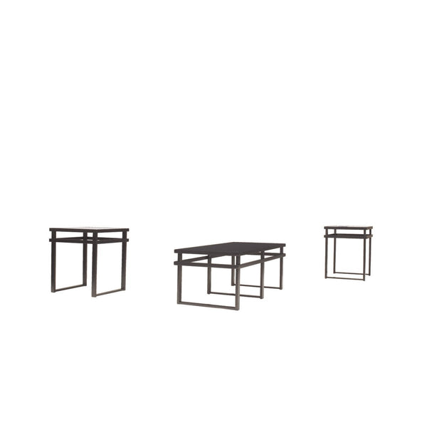 Metal Framed Table Set with Beveled Glass Top and Sled Legs, Set of Three, Black-Accent Tables-Black-Metal-JadeMoghul Inc.