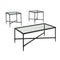 Metal Framed Table Set with Glass Top and Cross Bar Stretcher, Set of Three, Black and Clear-Accent Tables-Black and Clear-Metal-JadeMoghul Inc.