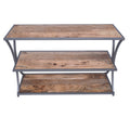 Metal Framed Three Tier Console Table with Mango Wood Shelves, Brown and Gray-Console Tables-Brown and Gray-Mango Wood and Metal-JadeMoghul Inc.