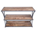 Metal Framed Three Tier Console Table with Mango Wood Shelves, Brown and Gray-Console Tables-Brown and Gray-Mango Wood and Metal-JadeMoghul Inc.