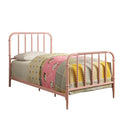 Metal Full Bed with Beaded Headboard And Footboard Design, Pink-Bedroom Furniture-Pink-Metal-JadeMoghul Inc.