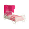 Metal Full Size Carriage Bed With Pink Wingback Tent, White-Kids Beds-White, Pink-Metal-JadeMoghul Inc.