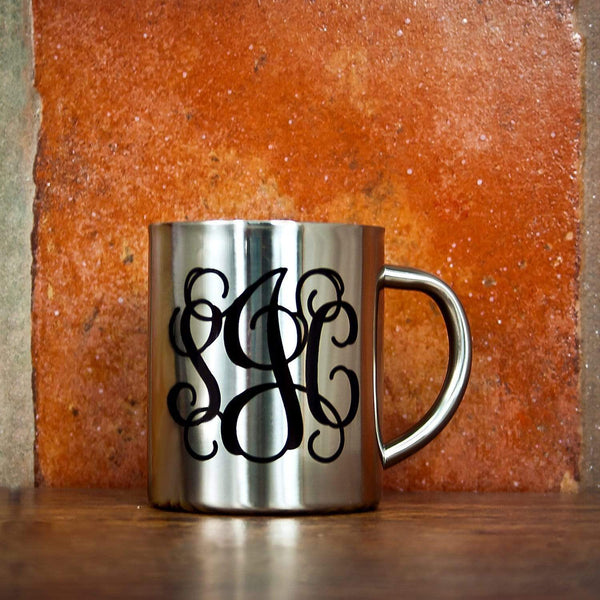 Metal Gifts & Accessories Custom Mugs Vine Monogram Silver Outdoor Mug Treat Gifts