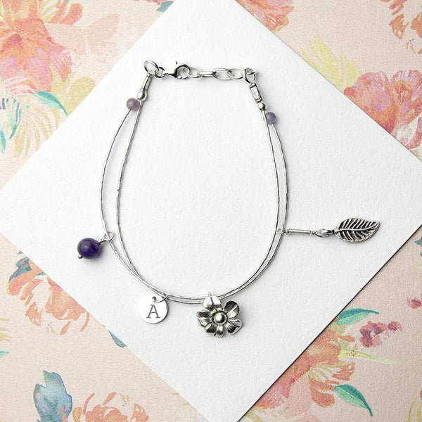 Metal Gifts & Accessories Personalised Forget Me Not Friendship Bracelet With Amethyst Stones Treat Gifts