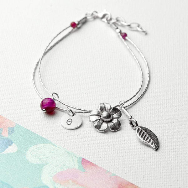 Metal Gifts & Accessories Personalised Forget Me Not Friendship Bracelet With Indian Ruby Stones Treat Gifts