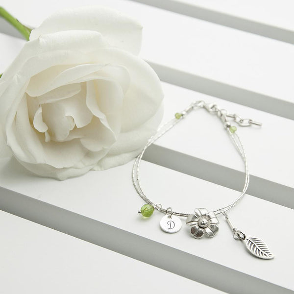 Metal Gifts & Accessories Personalised Forget Me Not Friendship Bracelet With Peridot Stones Treat Gifts
