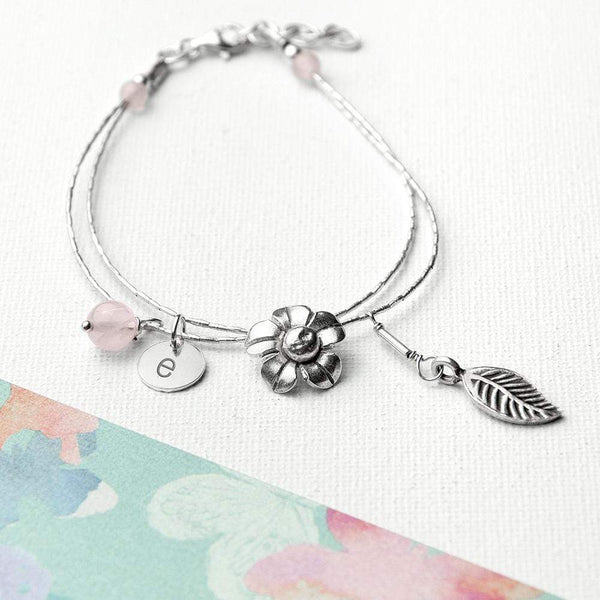 Metal Gifts & Accessories Personalised Forget Me Not Friendship Bracelet With Rose Quartz Stones Treat Gifts
