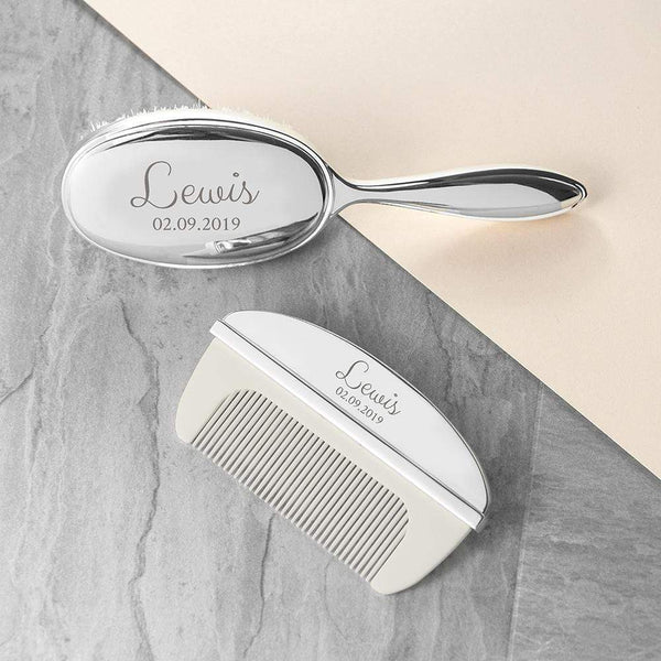 Metal Gifts & Accessories Personalised Gifts For Kids - Classic Silver Plated Baby Brush And Comb Set Treat Gifts