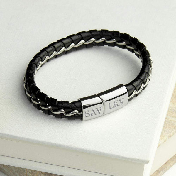 Metal Gifts & Accessories Personalized Gifts For Him Metal Detailed Leather Bracelet Treat Gifts