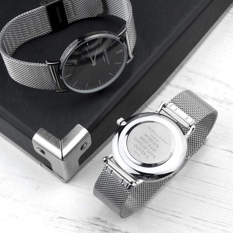 Metal Gifts & Accessories Personalized Gifts For Him Metallic Silver Watch With Black Face Treat Gifts