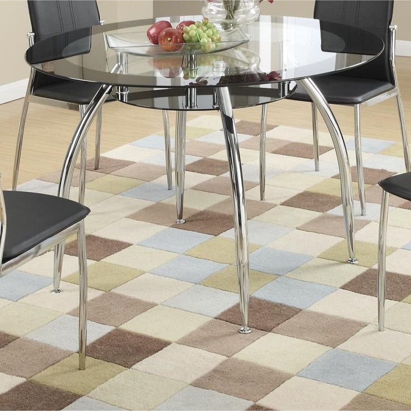 Metal Glass Metal Leg With Chrome Finish Dining Table Silver-Dining Tables-Silver-Metal Glass metal leg with chrome finish-JadeMoghul Inc.