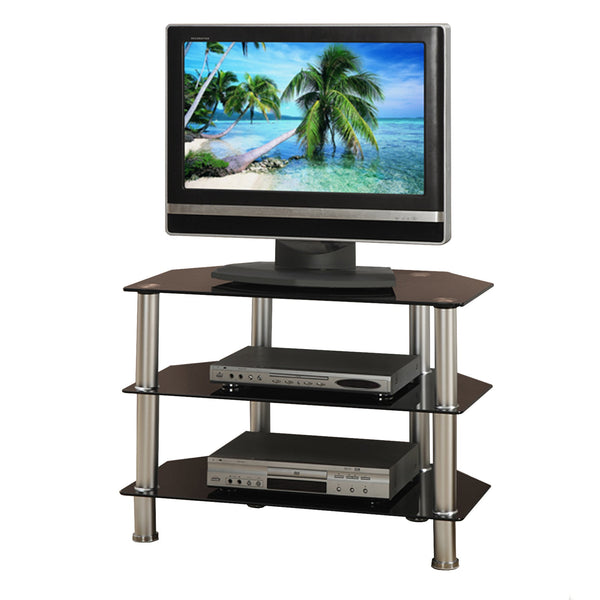 Metal & Glass TV Stand, With 3 Shelves, Black & Silver