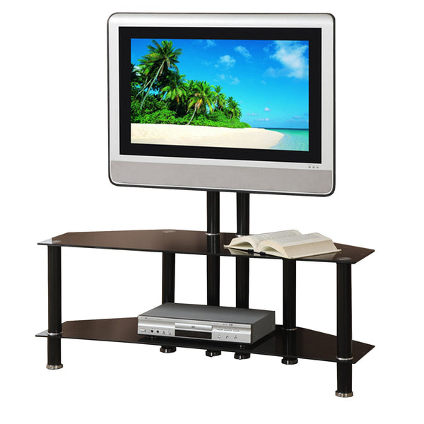 Metal & Glass TV Stand With adjustable Height & 2 Shelves, Black