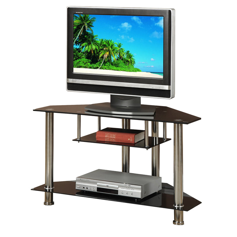 Metal & Glass TV Stand, With Shelves, Black & Silver